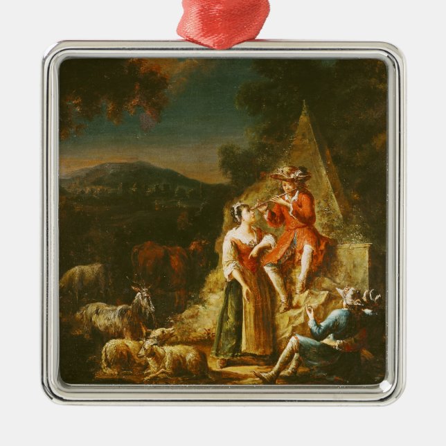 Shepherd Playing a Flute Metal Ornament (Front)