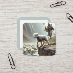 Shepherd Rescuing a Lamb on a Cliff Square Business Card