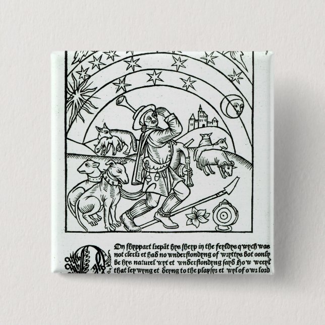 Shepherd under Sun, Moon and Stars 2 Inch Square Button (Front)