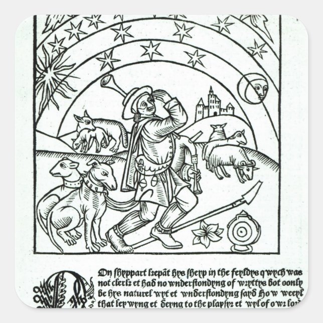 Shepherd under Sun, Moon and Stars Square Sticker (Front)
