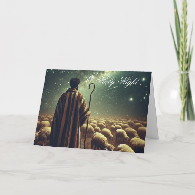 Shepherd Watching Over Flock Christmas  Holiday Card (Front)