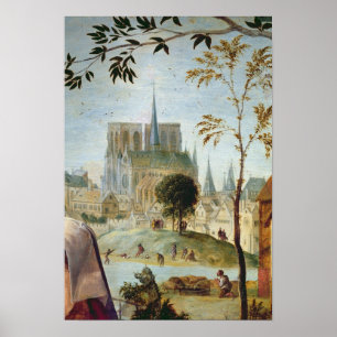 Shepherd with flock and bathers poster