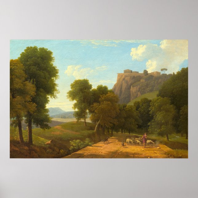 Shepherd with Flock - Jean-Victor Bertin Fine Art Poster (Front)