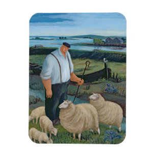Shepherd with Sheep in River Landscape Magnet