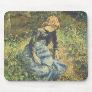 Shepherdess by Camille Pissarro, Vintage Fine Art Mouse Pad