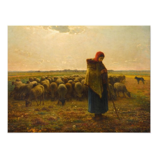 Shepherdess with her Flock by Jean-Francois Millet Photo Print (Front)