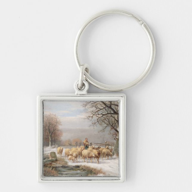 Shepherdess with her Flock in a Winter Landscape ( Keychain (Front)