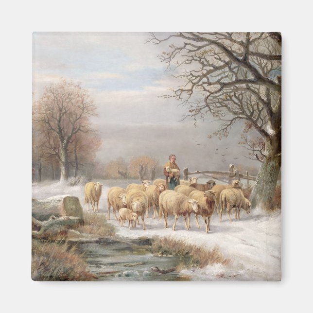 Shepherdess with her Flock in a Winter Landscape ( Magnet (Front)