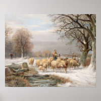 Shepherdess with her Flock in a Winter Landscape (
