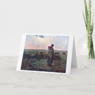 Shepherdess with Her Flock, Jean-Francois Millet Card