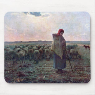 Shepherdess with Her Flock, Jean-Francois Millet Mouse Pad