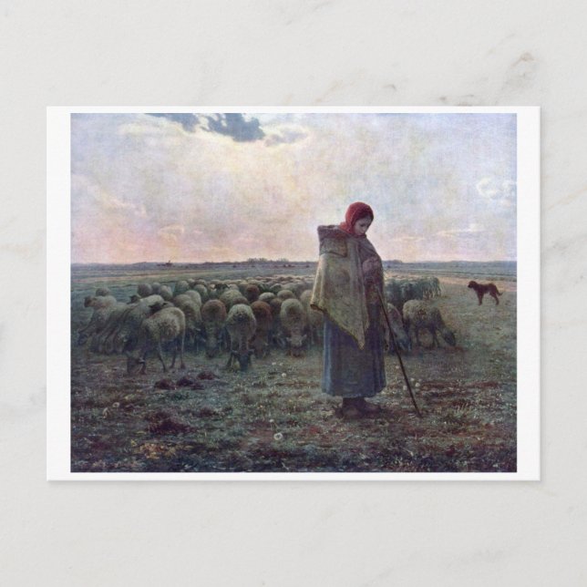Shepherdess with Her Flock, Jean-Francois Millet Postcard (Front)