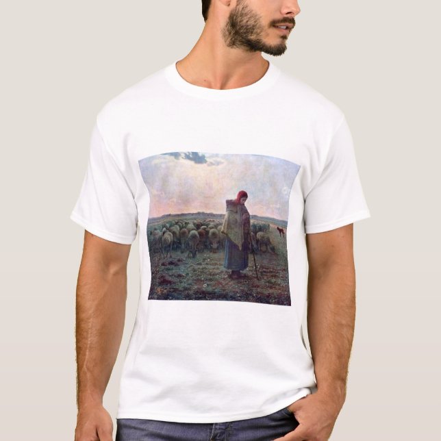 Shepherdess with Her Flock, Jean-Francois Millet T-Shirt (Front)