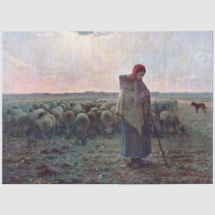 Shepherdess with Her Flock, Jean-Francois Millet Tissue Paper