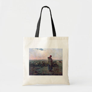 Shepherdess with Her Flock, Jean-Francois Millet Tote Bag