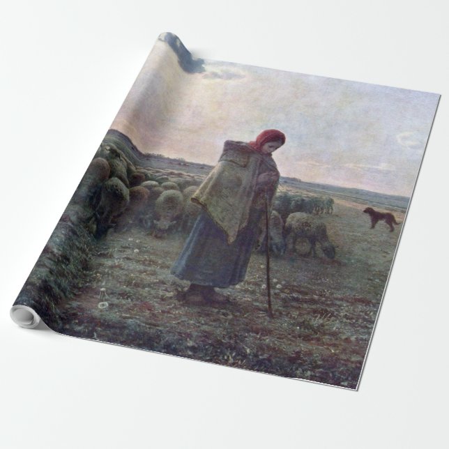 Shepherdess with Her Flock, Jean-Francois Millet Wrapping Paper (Unrolled)