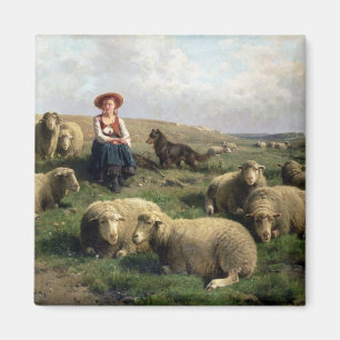 Shepherdess with Sheep in a Landscape Magnet
