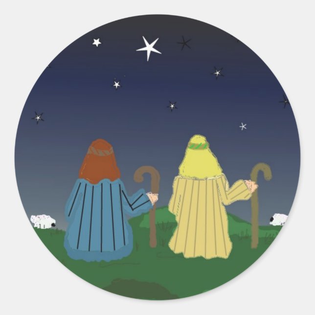 Shepherds Watching Over Their Flocks Classic Round Sticker (Front)