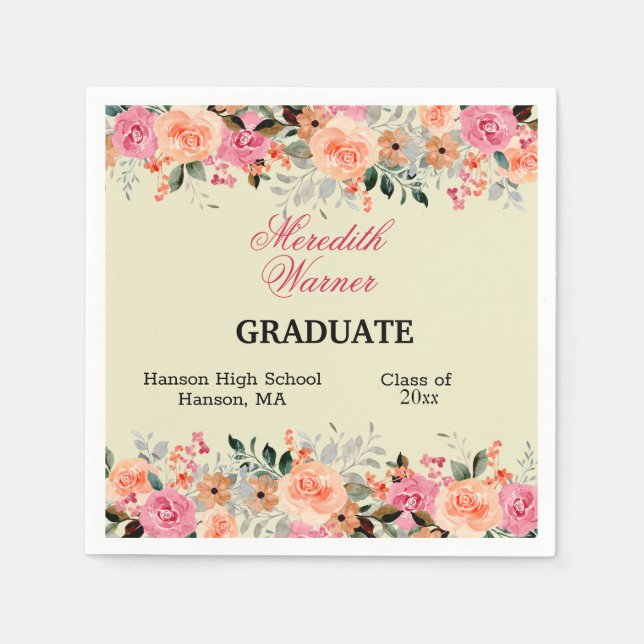 Sherbet Colour Floral Graduation Party Napkin (Front)