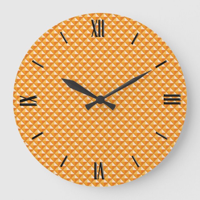 Sherbet orange, enamel look, studded grid large clock (Front)