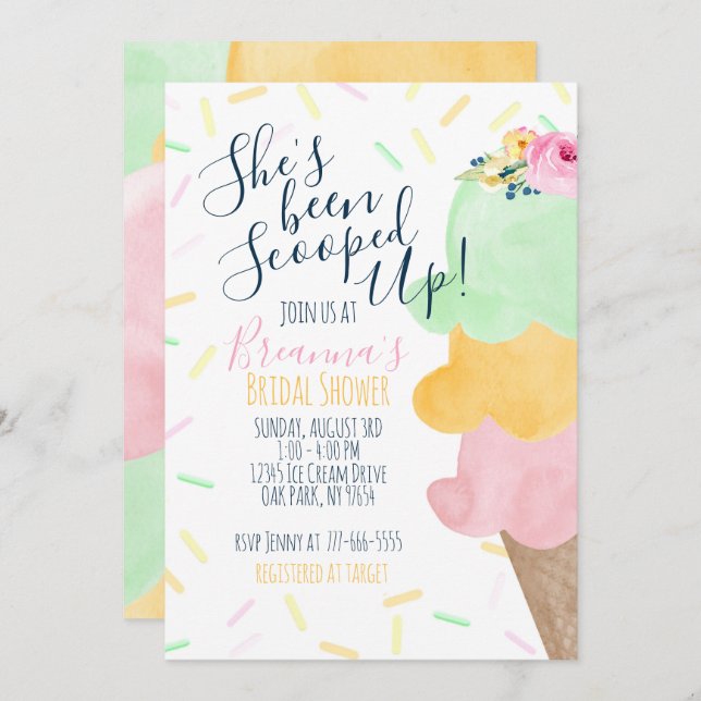 Sherbet Scooped Up Ice Cream Bridal Shower Invitation (Front/Back)