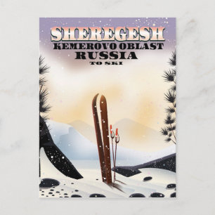 Sheregesh Russia ski travel poster. Postcard