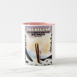 Sheregesh Russia ski travel poster. Two-Tone Coffee Mug