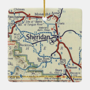 Sheridan WY Classic Map Ceramic Ornament