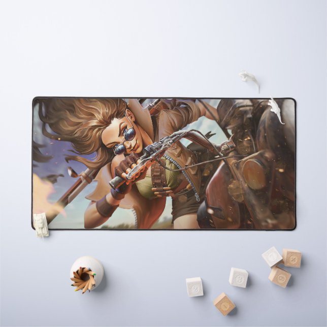 Sheriff Gaming Desk Mat | Motorbike Rider Art (Kids Table)