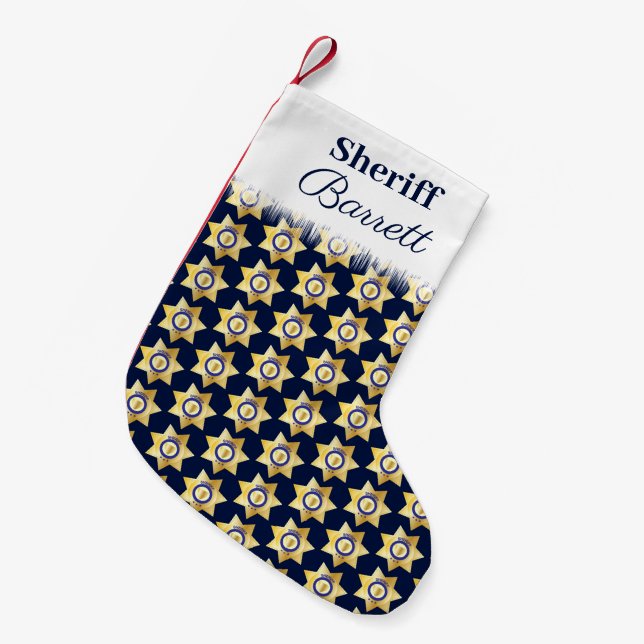 Sheriff Gold Star Badge Patterned Personalized Small Christmas Stocking (Front (Hanging))