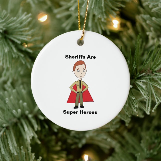Sheriffs Super Hero Cartoon Personalize Ceramic Ornament (Tree)