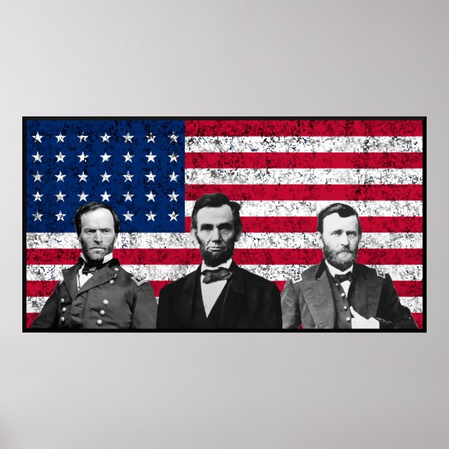 Sherman, Lincoln, and Grant with Black Border Poster (Front)