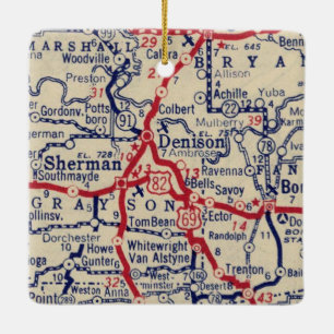 Sherman TX 1941 Map Ceramic Ornament