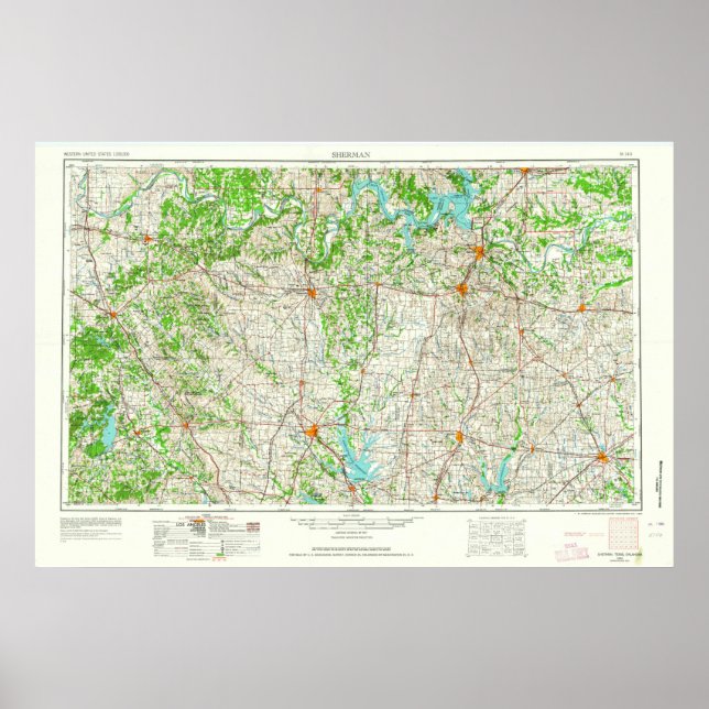 Sherman TX Topo Map Poster (Front)