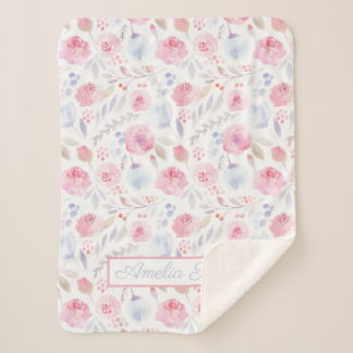 Sherpa Aquarelle Nom Floral Rose moderne, Couverture bébé