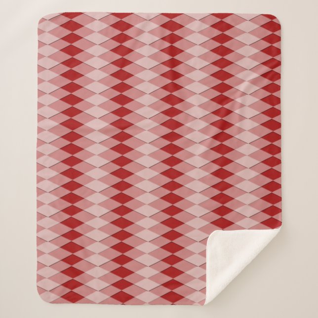 Sherpa Blanket - Argyle Pattern in Red (Front)