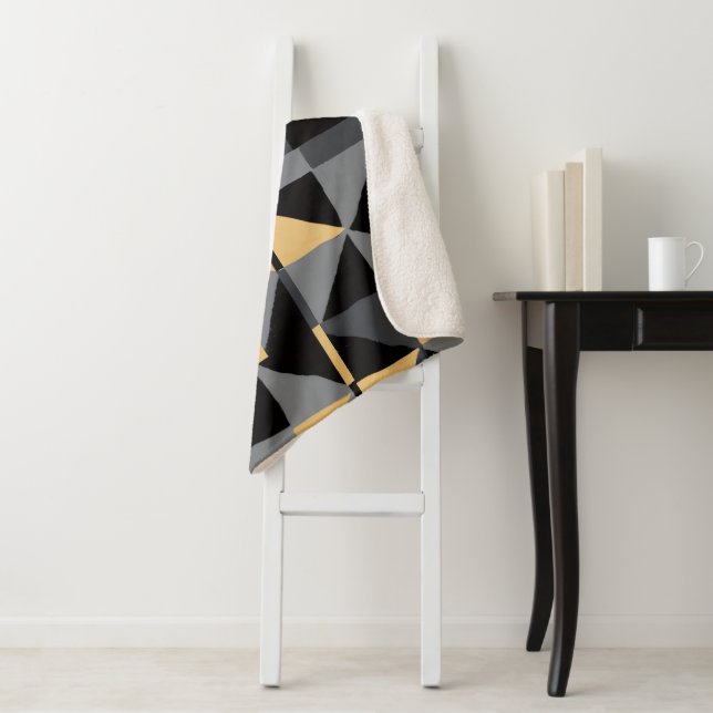 Sherpa Blanket Black, Gray and Gold Geometry (In Situ)