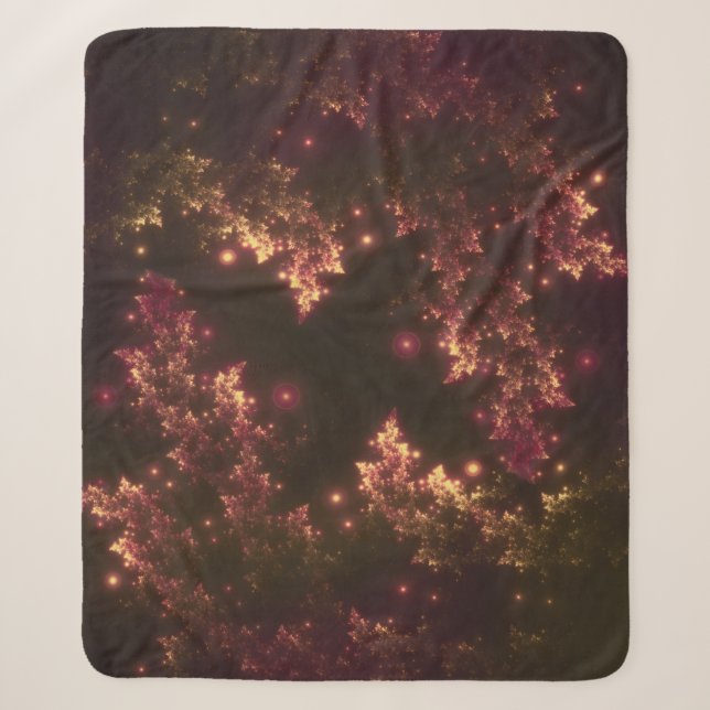 Sherpa Blanket Fractal Leaves Red Glow (Front)