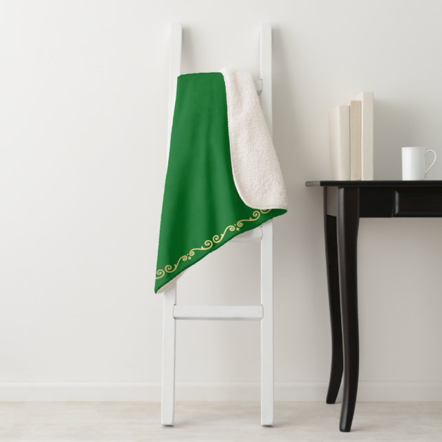 Sherpa Blanket-Jade & Gold Scroll Print Blanket (In Situ)