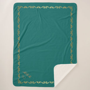 Sherpa Blanket-Jade Teal Custom Monograms Blanket