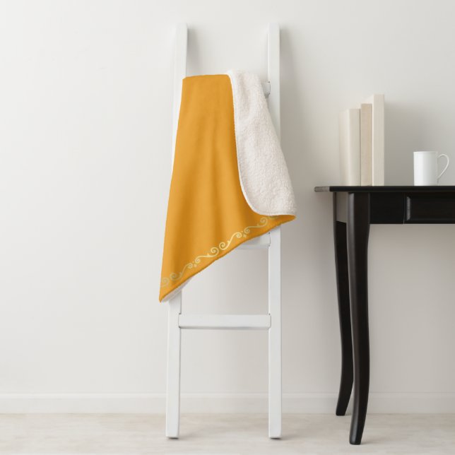 Sherpa Blanket-Large-Mango & Gold Scroll Print Blanket (In Situ)
