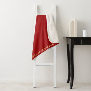 Sherpa Blanket-Large-Red & Gold Scroll Print Sherpa Blanket