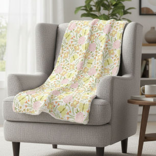 Sherpa Blanket Pink Floral Yellow Butterfly Patter