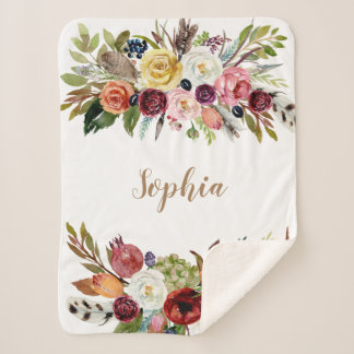 Sherpa Couleur d'eau florale Couverture personnalisée pou