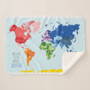 Sherpa Couverture colorée de bébé de carte du monde
