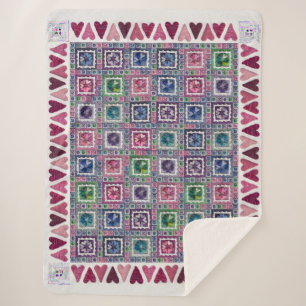 Sherpa Couverture en molleton patchwork Framed Hearts