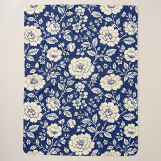 Sherpa Couverture vintage à motif floral bleu marine et c