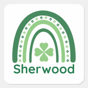 Sherwood Name Clover Boho Rainbow Square Sticker