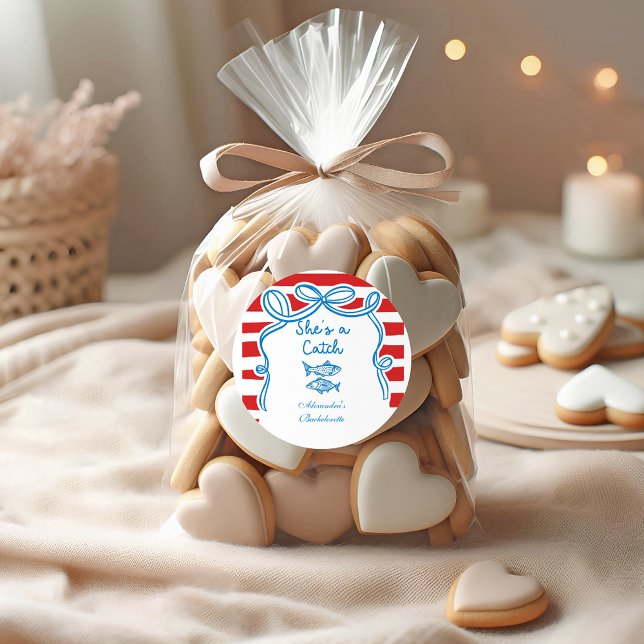 She's A Catch Bachelorette Classic Round Sticker (Creator Uploaded)