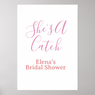 she's a catch bridal shower name date pink purple  poster